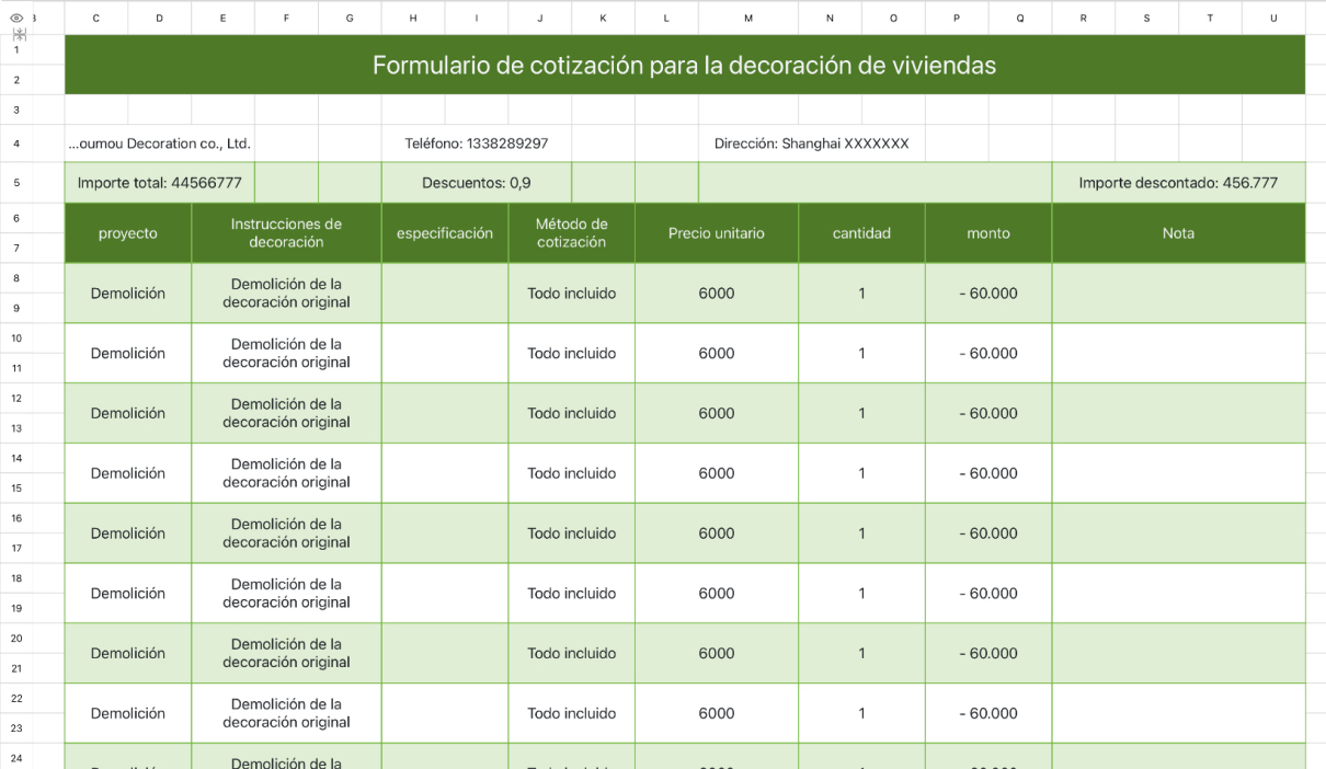 Formulario de cotización para la decoración de viviendas